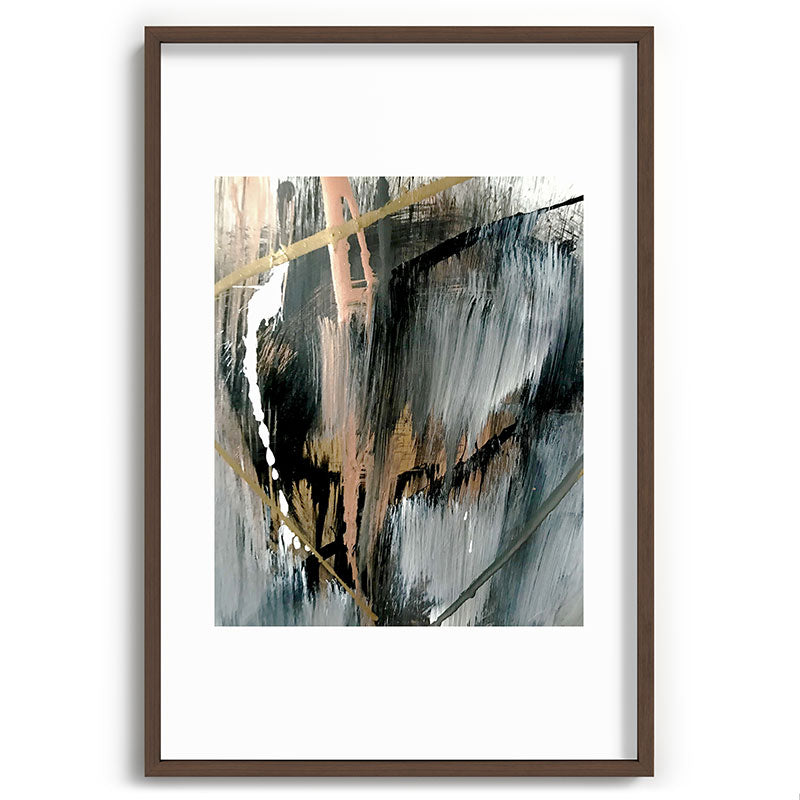 01025: a neutral abstract in gold, black, and white Framed Art Print
