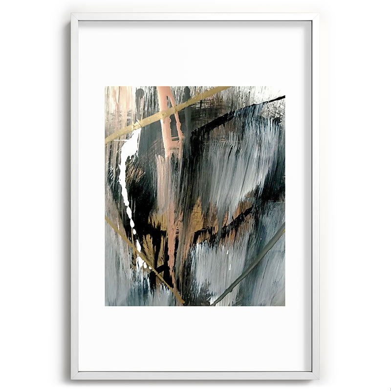 01025: a neutral abstract in gold, black, and white Framed Art Print