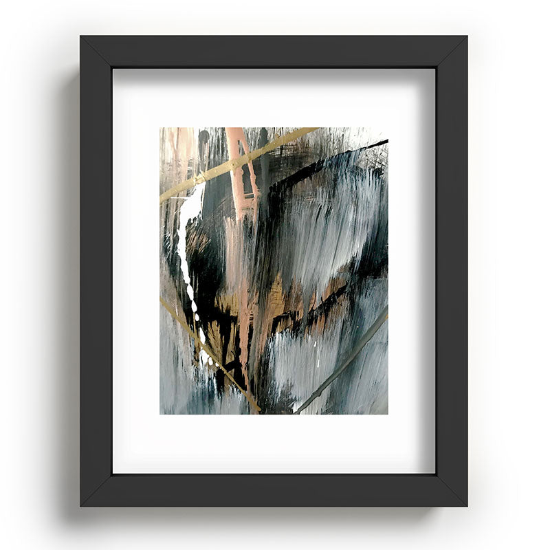 01025: a neutral abstract in gold, black, and white Framed Art Print