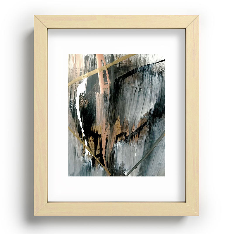 01025: a neutral abstract in gold, black, and white Framed Art Print
