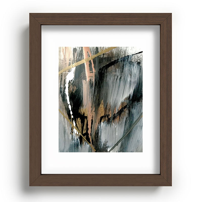 01025: a neutral abstract in gold, black, and white Framed Art Print