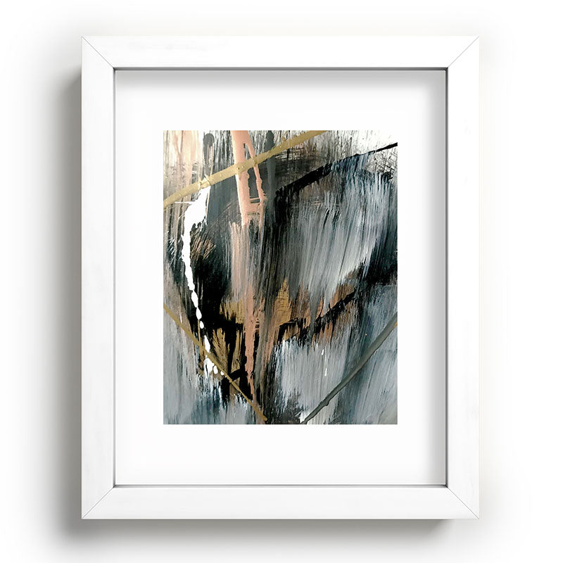 01025: a neutral abstract in gold, black, and white Framed Art Print