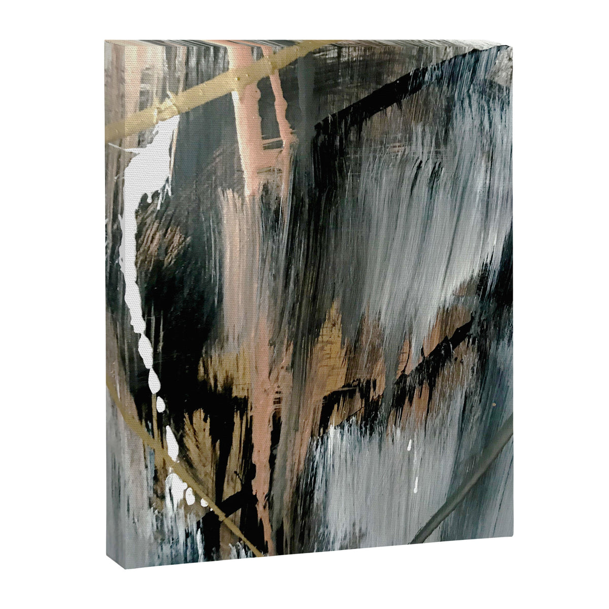 01025: a neutral abstract in gold, black, and white Canvas Print