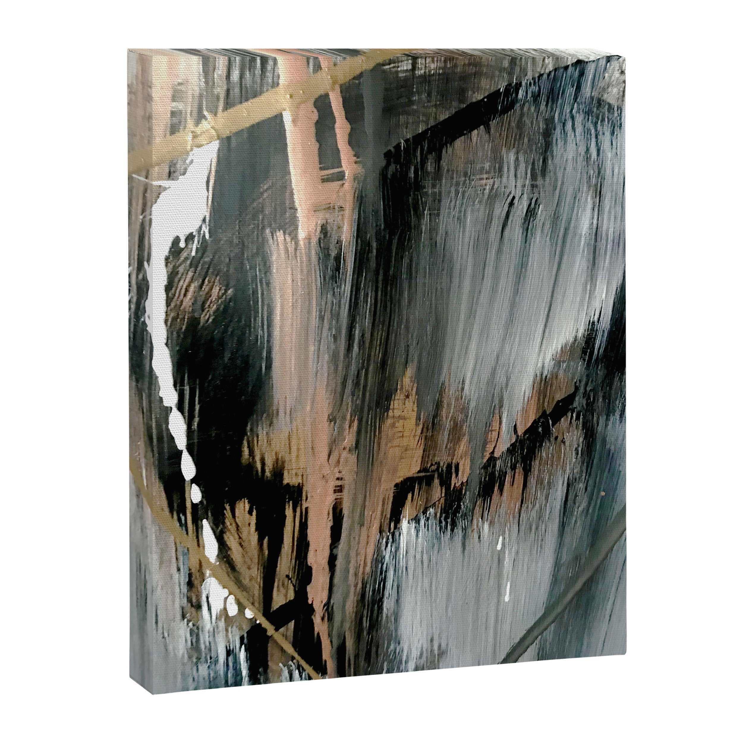 01025: a neutral abstract in gold, black, and white Canvas Print