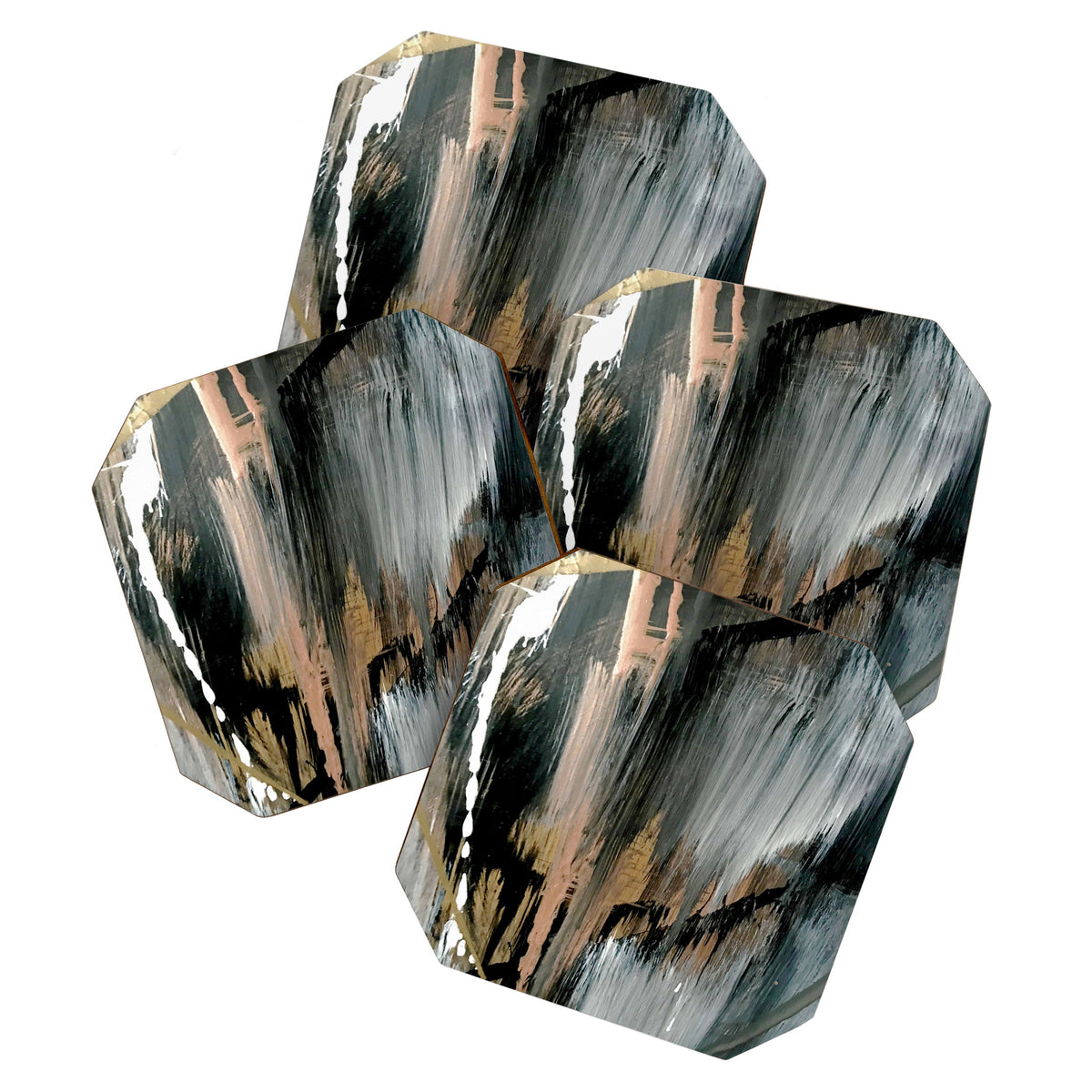 01025: a neutral abstract in gold, black, and white Coaster