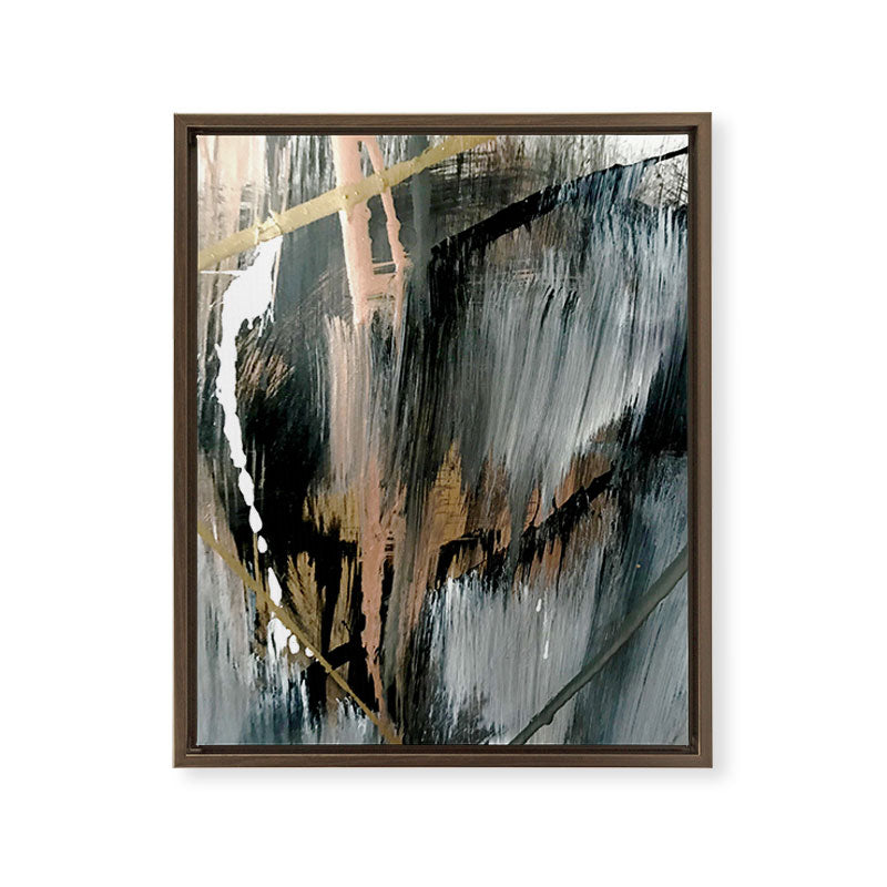 01025: a neutral abstract in gold, black, and white Framed Canvas Print