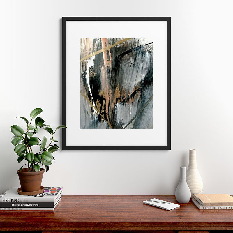 01025: a neutral abstract in gold, black, and white Framed Art Print