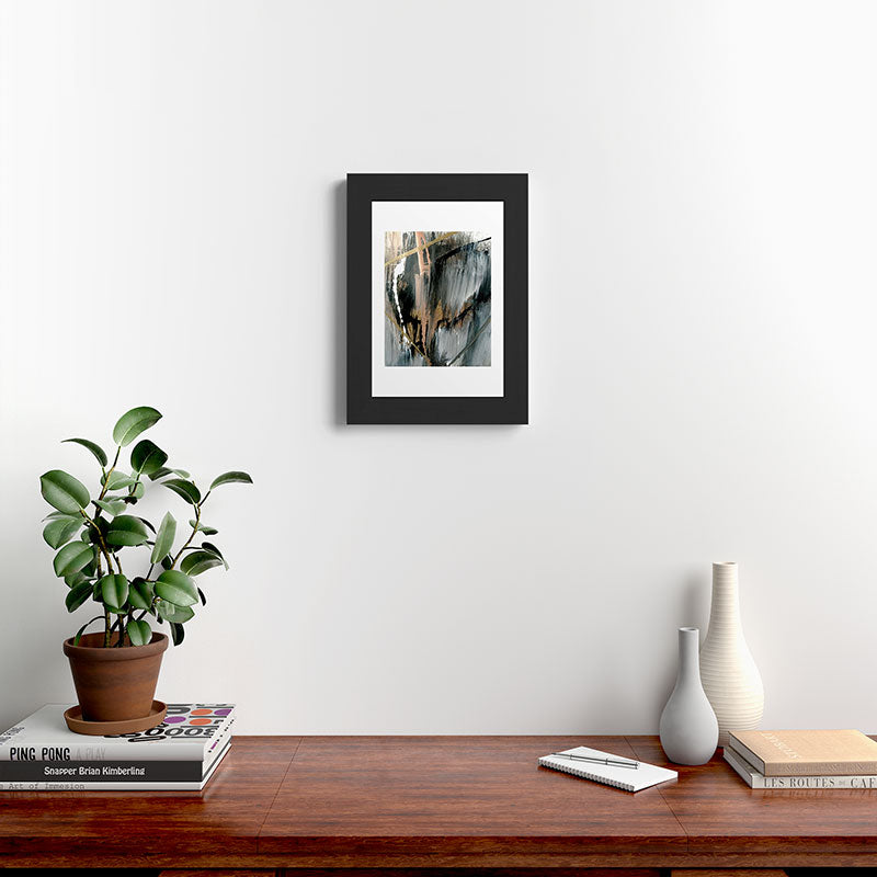 01025: a neutral abstract in gold, black, and white Framed Art Print