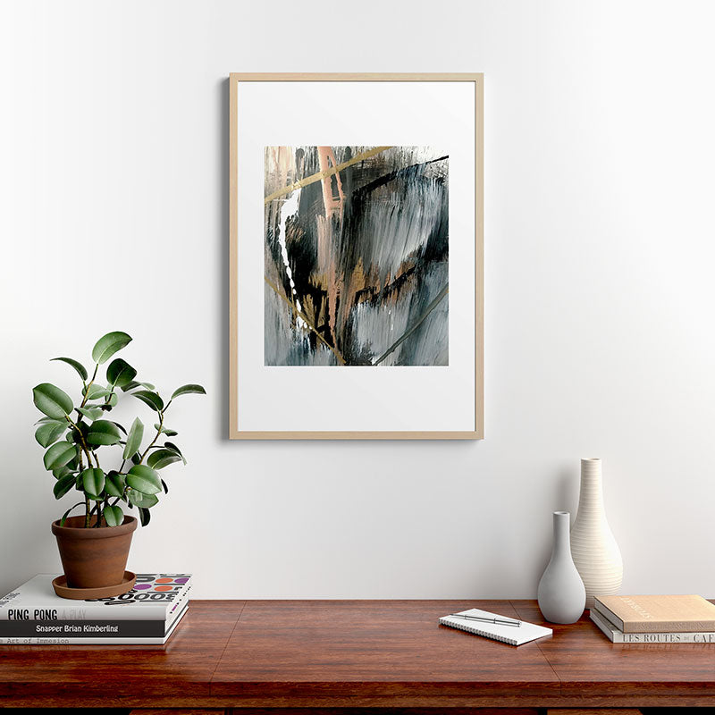 01025: a neutral abstract in gold, black, and white Framed Art Print