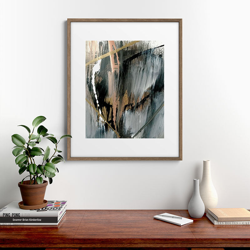 01025: a neutral abstract in gold, black, and white Framed Art Print