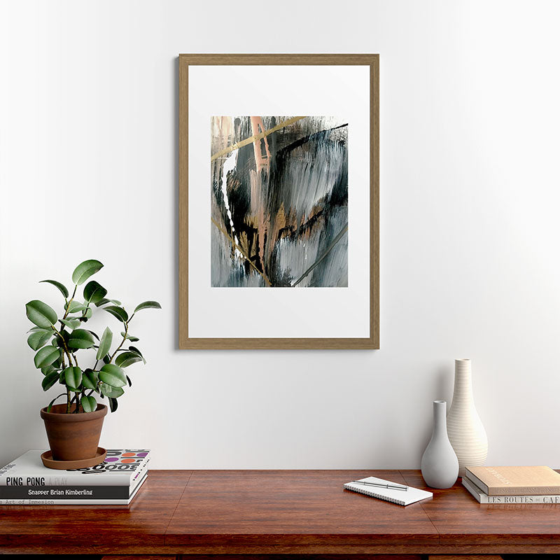 01025: a neutral abstract in gold, black, and white Framed Art Print