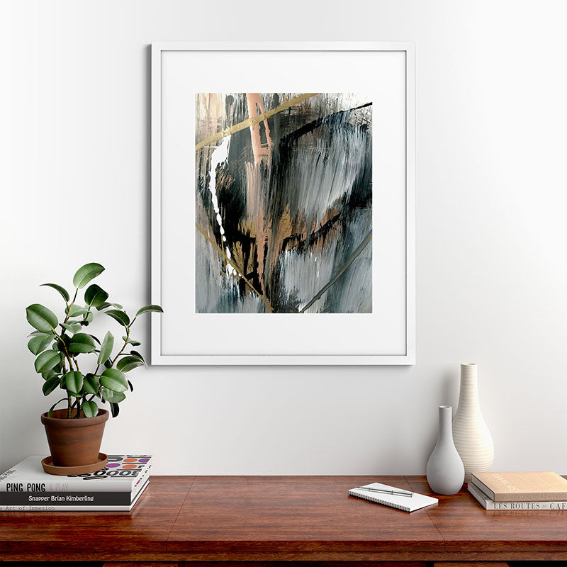 01025: a neutral abstract in gold, black, and white Framed Art Print