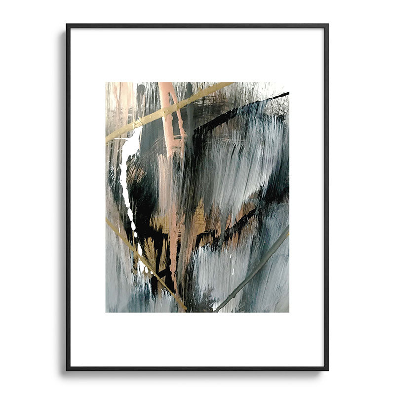 01025: a neutral abstract in gold, black, and white Framed Art Print