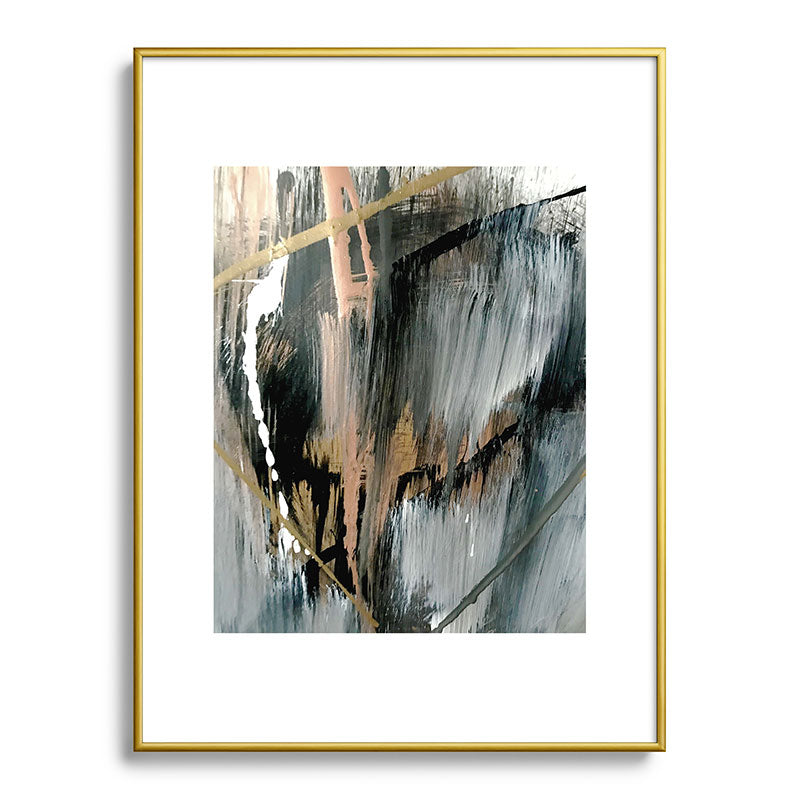 01025: a neutral abstract in gold, black, and white Framed Art Print