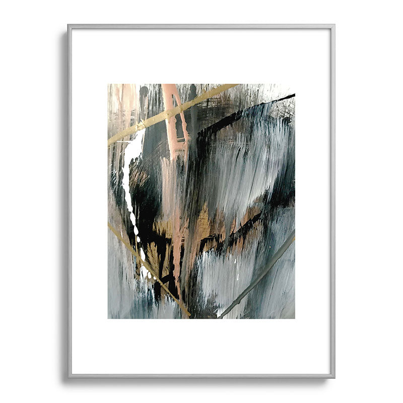 01025: a neutral abstract in gold, black, and white Framed Art Print