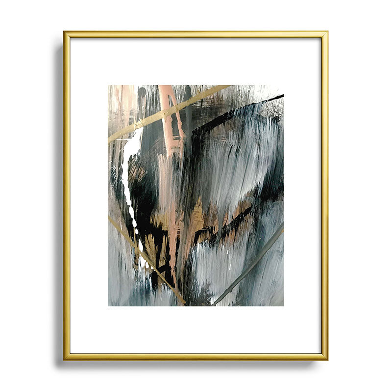 01025: a neutral abstract in gold, black, and white Framed Art Print
