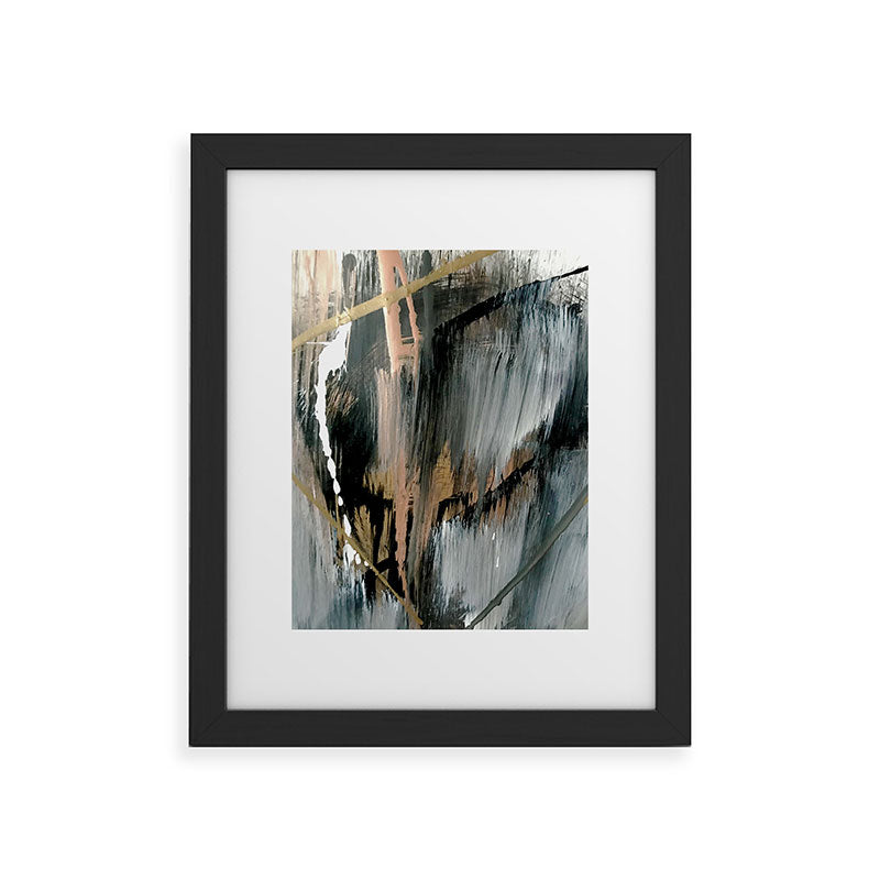 01025: a neutral abstract in gold, black, and white Framed Art Print