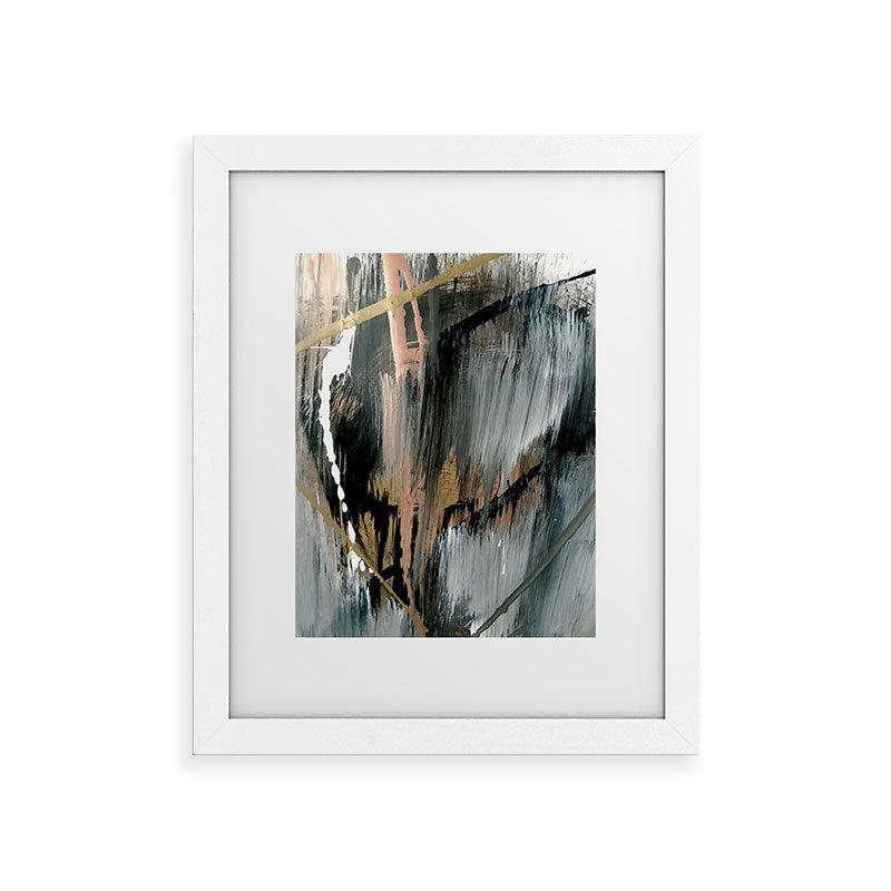 01025: a neutral abstract in gold, black, and white Framed Art Print