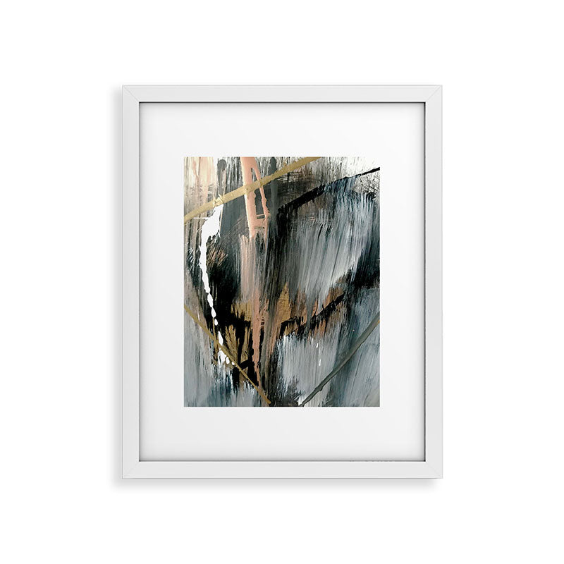 01025: a neutral abstract in gold, black, and white Framed Art Print