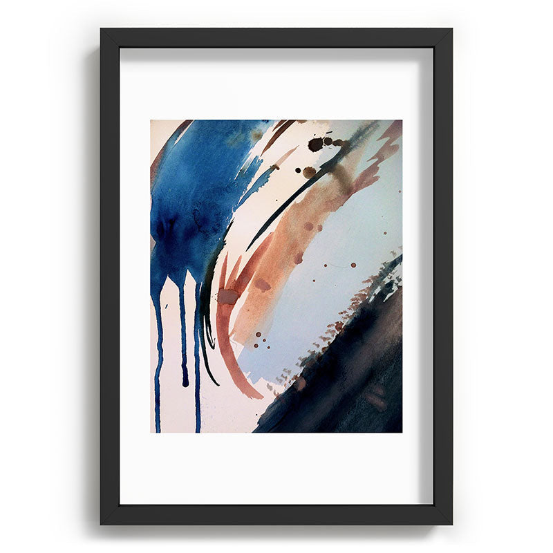 708 - a minimal mixed media abstract piece in blues, pinks, and white Framed Art Print