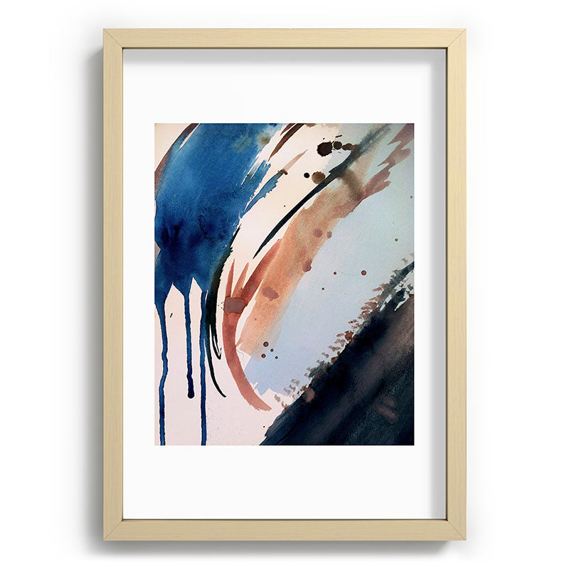 708 - a minimal mixed media abstract piece in blues, pinks, and white Framed Art Print