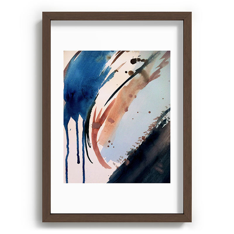 708 - a minimal mixed media abstract piece in blues, pinks, and white Framed Art Print