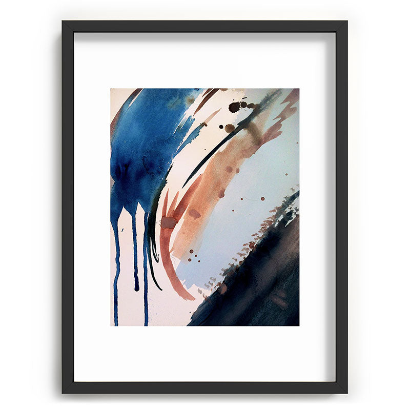 708 - a minimal mixed media abstract piece in blues, pinks, and white Framed Art Print