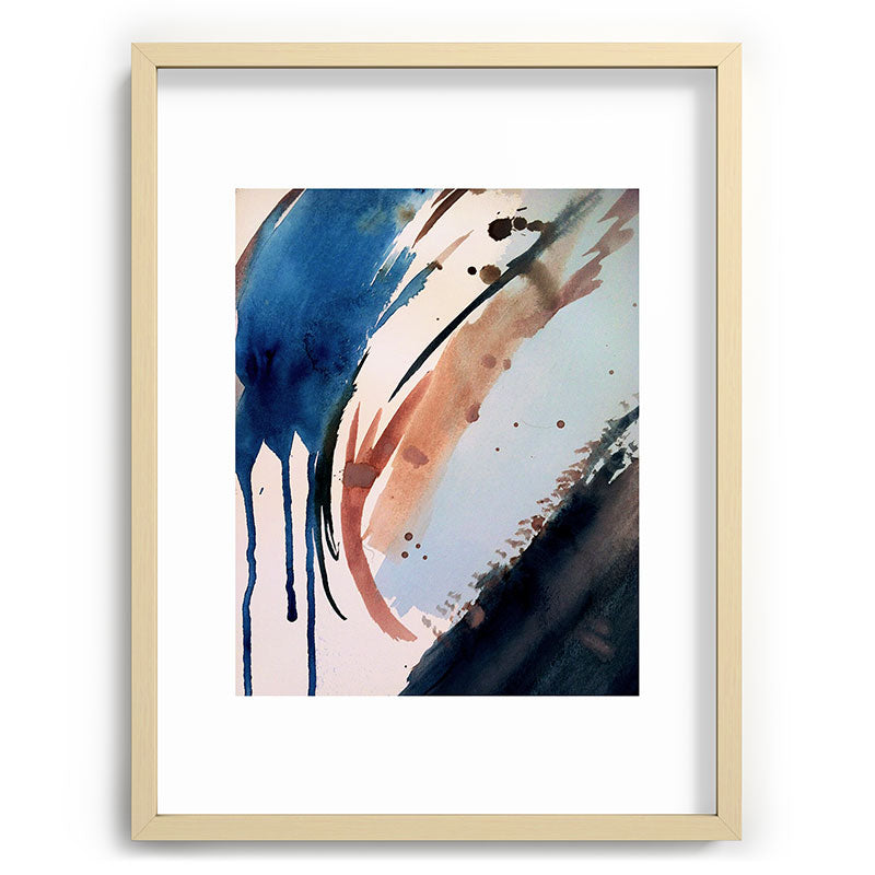 708 - a minimal mixed media abstract piece in blues, pinks, and white Framed Art Print