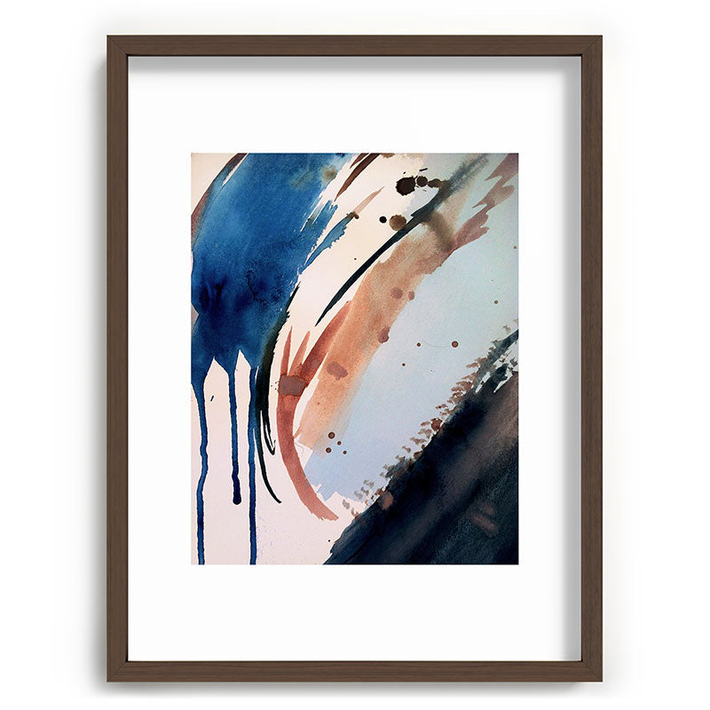 708 - a minimal mixed media abstract piece in blues, pinks, and white Framed Art Print