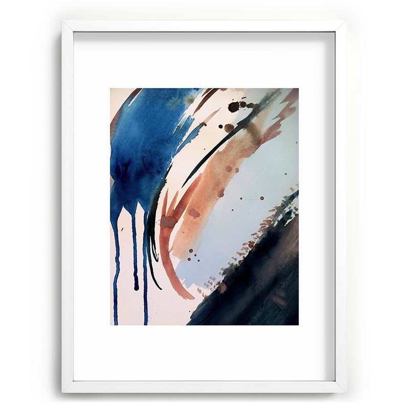 708 - a minimal mixed media abstract piece in blues, pinks, and white Framed Art Print