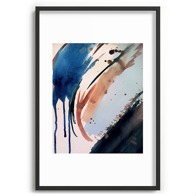 708 - a minimal mixed media abstract piece in blues, pinks, and white Framed Art Print