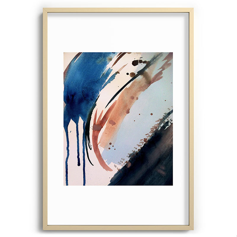 708 - a minimal mixed media abstract piece in blues, pinks, and white Framed Art Print