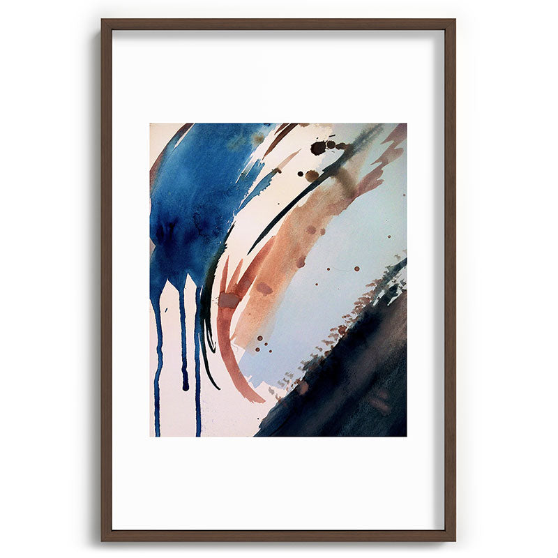 708 - a minimal mixed media abstract piece in blues, pinks, and white Framed Art Print