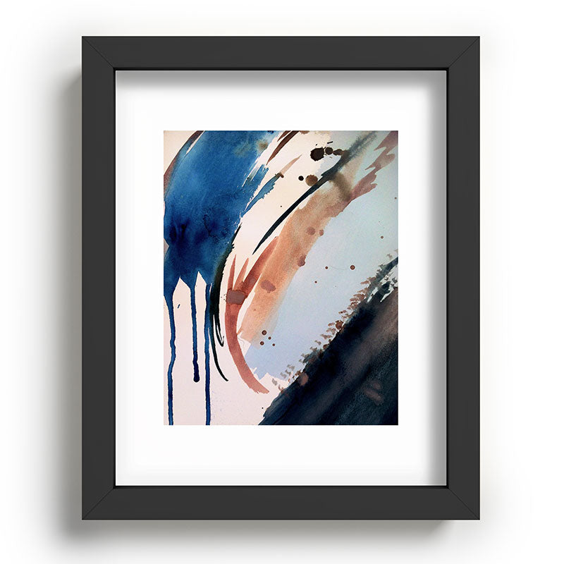 708 - a minimal mixed media abstract piece in blues, pinks, and white Framed Art Print