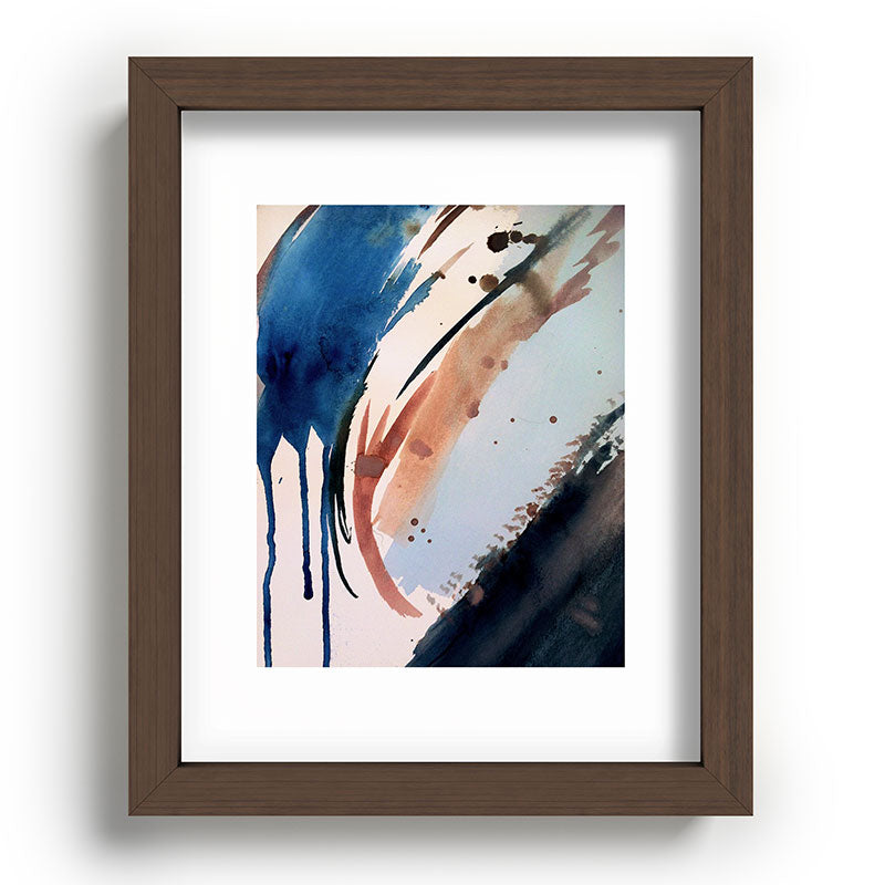 708 - a minimal mixed media abstract piece in blues, pinks, and white Framed Art Print