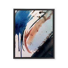 708 - a minimal mixed media abstract piece in blues, pinks, and white Framed Canvas Print