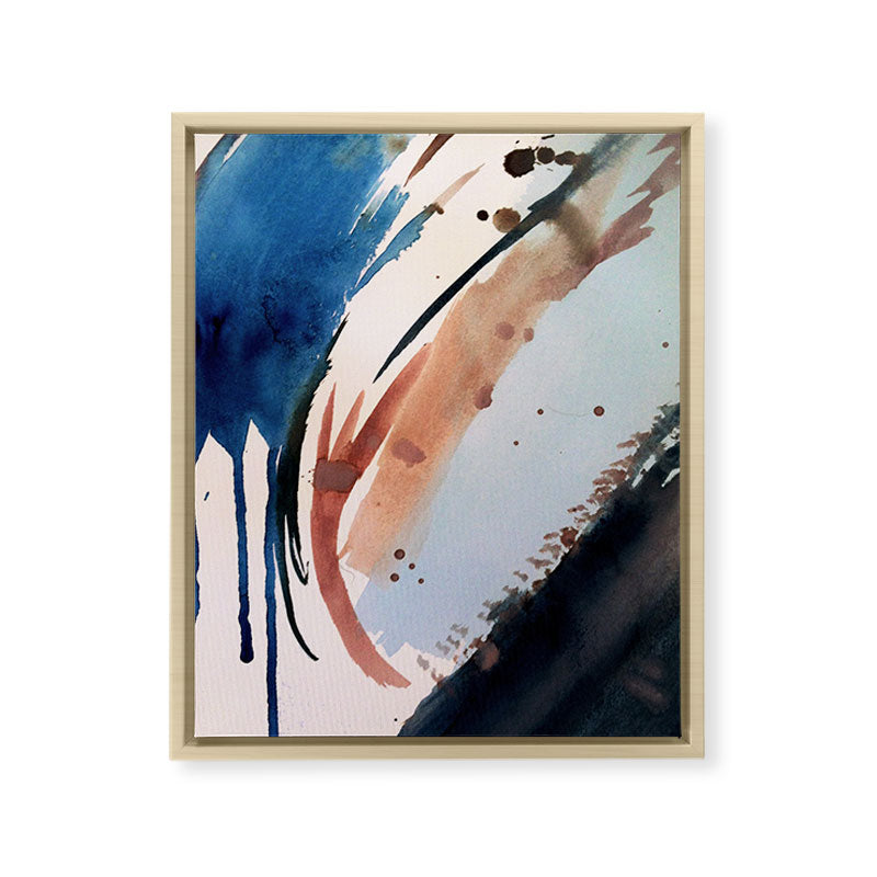 708 - a minimal mixed media abstract piece in blues, pinks, and white Framed Canvas Print
