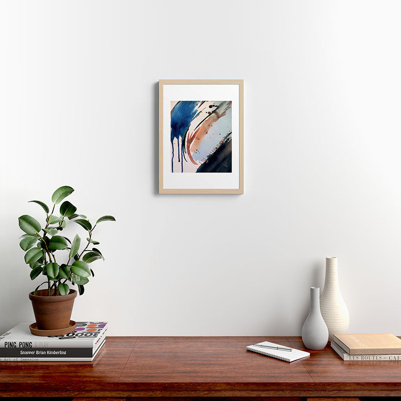 708 - a minimal mixed media abstract piece in blues, pinks, and white Framed Art Print