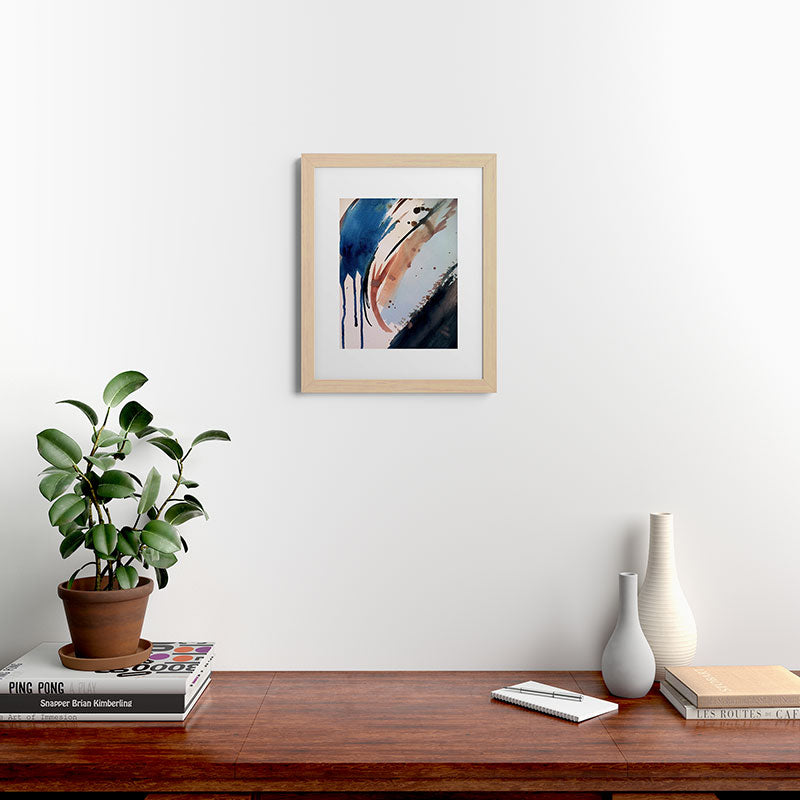 708 - a minimal mixed media abstract piece in blues, pinks, and white Framed Art Print