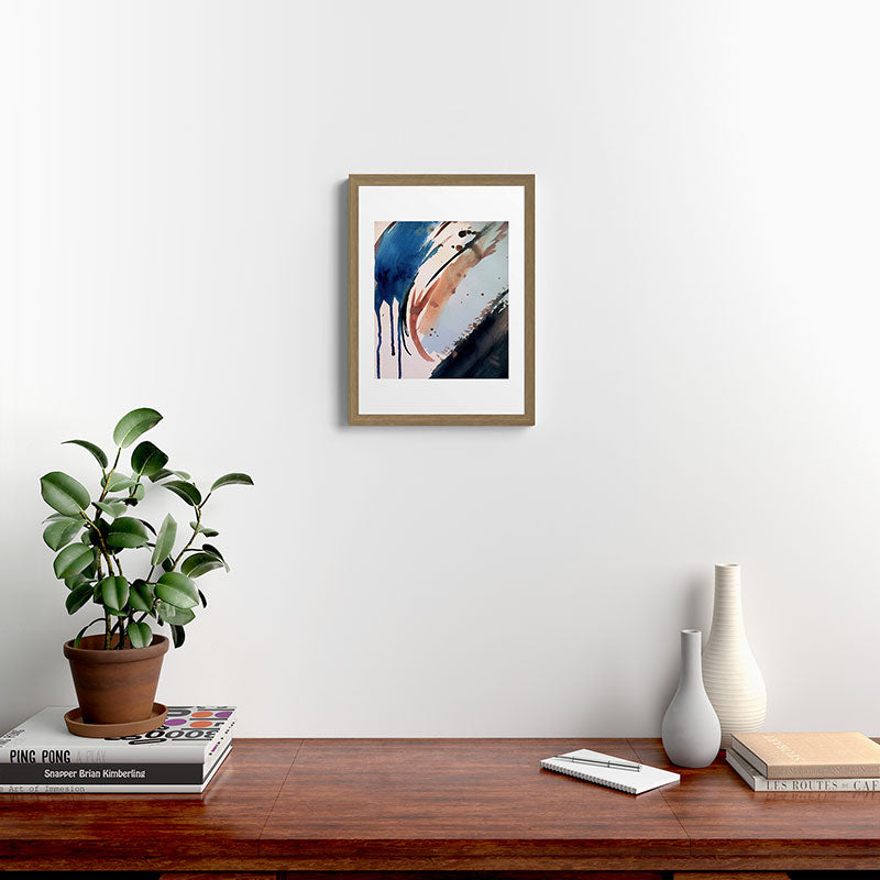 708 - a minimal mixed media abstract piece in blues, pinks, and white Framed Art Print