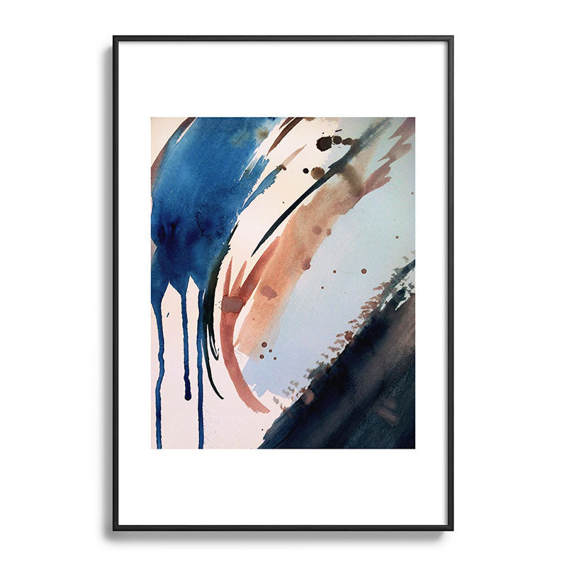 708 - a minimal mixed media abstract piece in blues, pinks, and white Framed Art Print