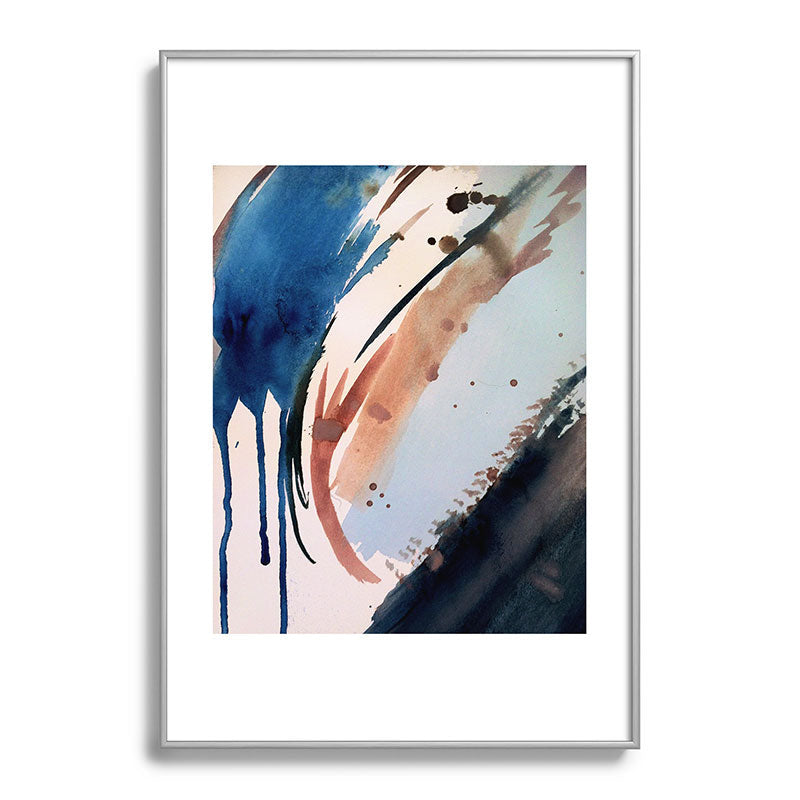 708 - a minimal mixed media abstract piece in blues, pinks, and white Framed Art Print
