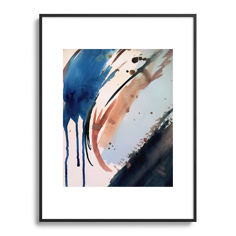 708 - a minimal mixed media abstract piece in blues, pinks, and white Framed Art Print