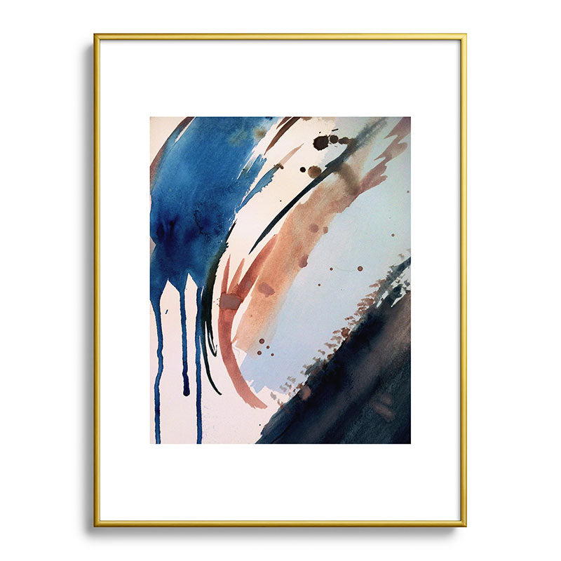708 - a minimal mixed media abstract piece in blues, pinks, and white Framed Art Print