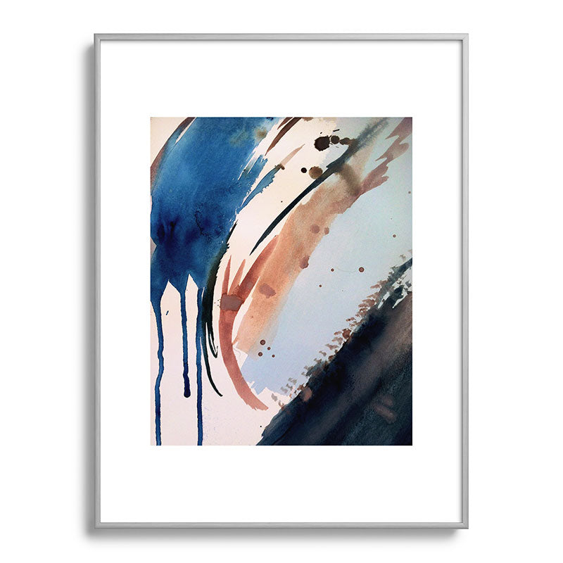 708 - a minimal mixed media abstract piece in blues, pinks, and white Framed Art Print
