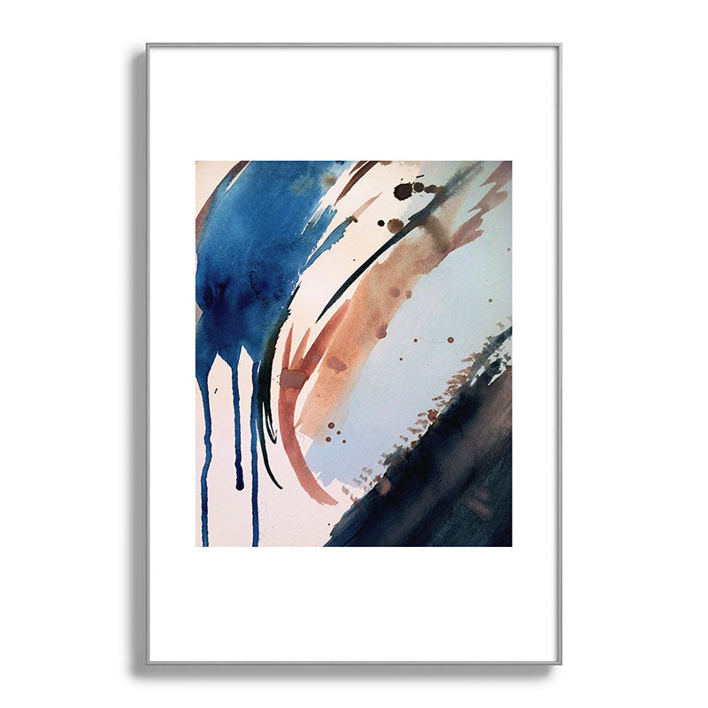 708 - a minimal mixed media abstract piece in blues, pinks, and white Framed Art Print