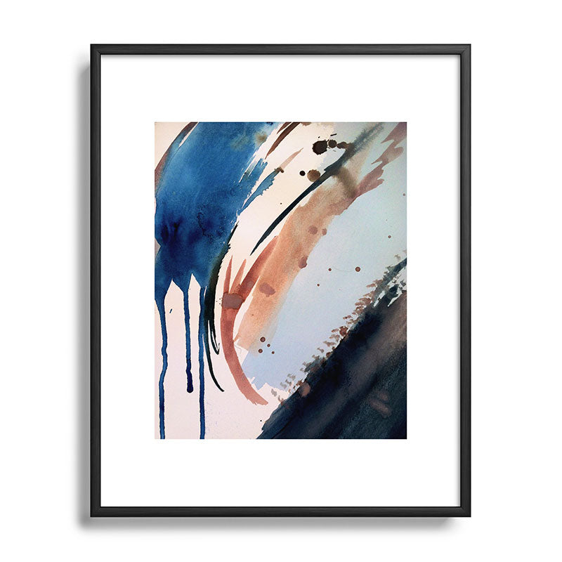 708 - a minimal mixed media abstract piece in blues, pinks, and white Framed Art Print
