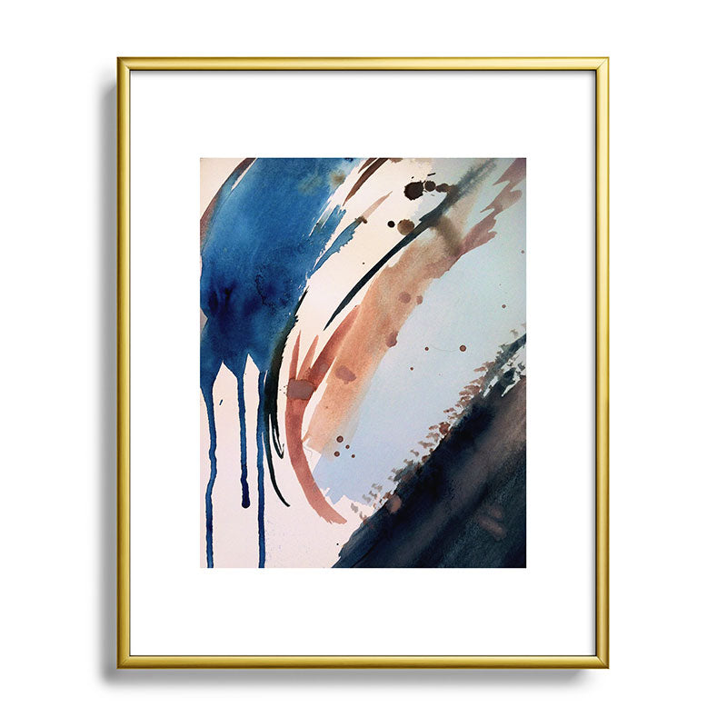 708 - a minimal mixed media abstract piece in blues, pinks, and white Framed Art Print