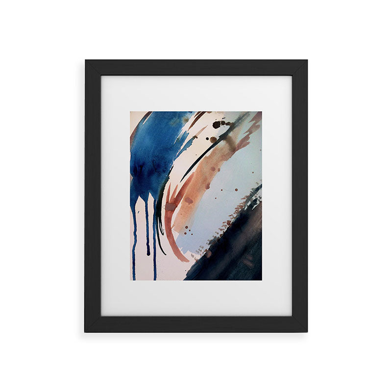 708 - a minimal mixed media abstract piece in blues, pinks, and white Framed Art Print