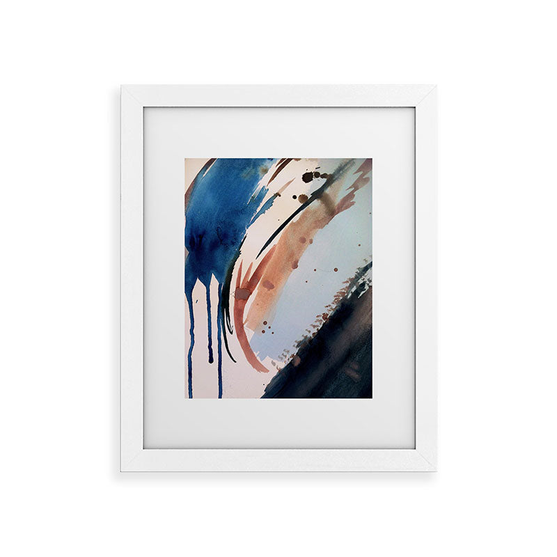 708 - a minimal mixed media abstract piece in blues, pinks, and white Framed Art Print